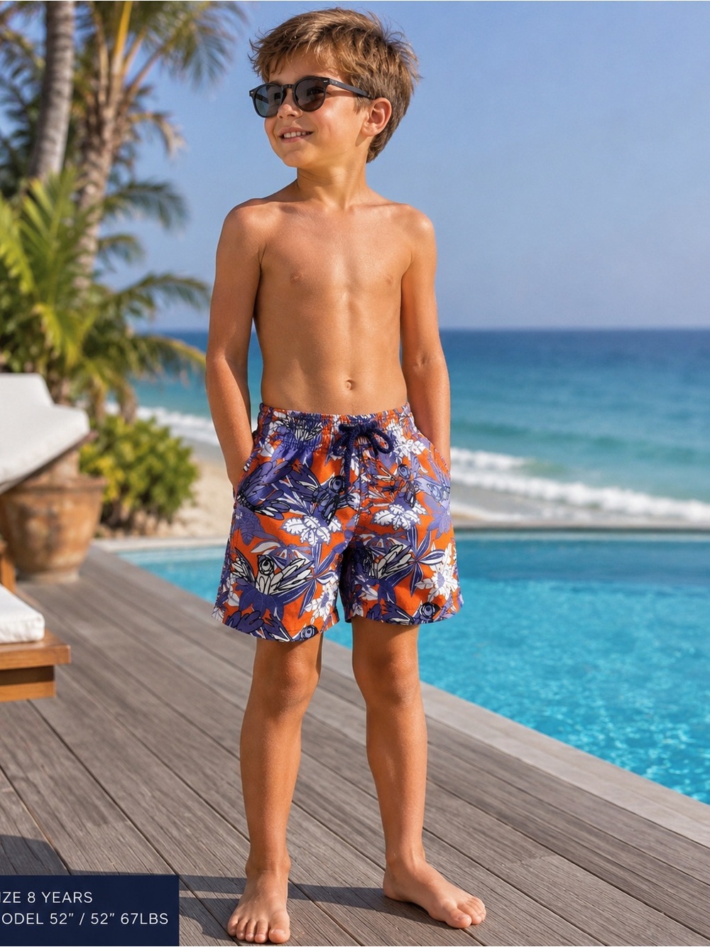 Vilebrequin Kids Swim Trunks Orange Purple Tropical Bird Print Shorts Boys 10